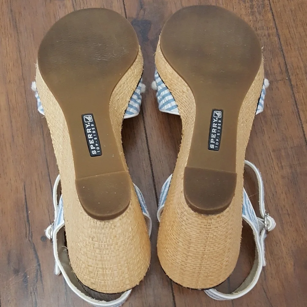 Sperry Vintage Top-Sider Paloma French‎ Blue Seersucker Wedges